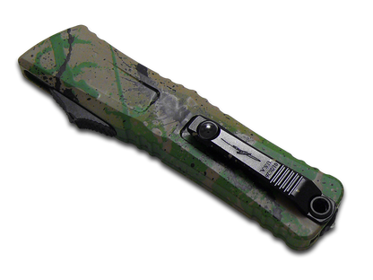 Microtech Knives, LLC™ Combat Troodon D/E OTF 1142-1ODTA BKSPLS OD Green & Tan Black Splatter Camo 7075-T6 Aluminum M390MK Stainless Steel Pocket Knife