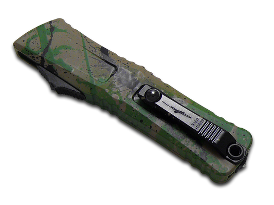 Microtech Knives, LLC™ Combat Troodon D/E OTF 1142-1ODTA BKSPLS OD Green & Tan Black Splatter Camo 7075-T6 Aluminum M390MK Stainless Steel Pocket Knife