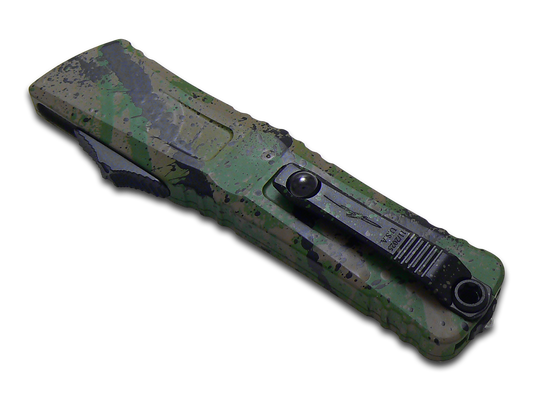 Microtech Knives, LLC™ Combat Troodon Gen 3 OTF 1146-1ODTA BKSPLS Black Splatter Camo 7075-T6 Aluminum M390MK Stainless Steel Pocket Knife