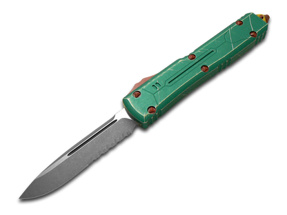 Microtech Knives, LLC™ Ultratech S/E OTF 121-11BH Distressed Green Anodized 7075-T6 Aluminum M390MK Stainless Steel Pocket Knife