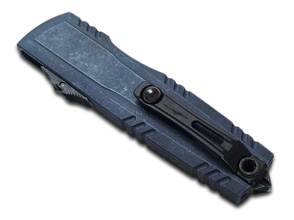 Microtech Knives, LLC™ Luminary D/E OTF 1270-1WBLS Weathered Blue 7075-T6 Aluminum M390MK Stainless Steel Pocket Knife
