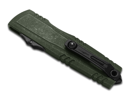 Microtech Knives, LLC™ Luminary ZBP D/E OTF 1270-1WGGS Weathered Grenade Green 7075-T6 Aluminum M390MK Stainless Steel Pocket Knife