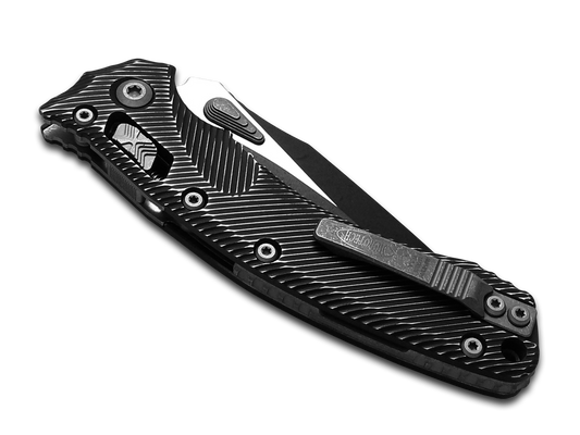Microtech Knives, LLC™ Amphibian Crossbar Lock 137RL-1FLDBK Distressed Black Anodized 7075-T6 Aluminum M390MK Stainless Steel Pocket Knife