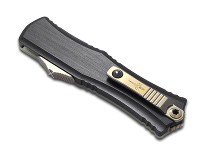 Microtech Knives, LLC™ Hera 2 Mini D/E OTF 1702M-16JGBBKBZ-MCK Jade G10 and Hefted Black Anodized Alloy Damascus Steel Pocket Knife