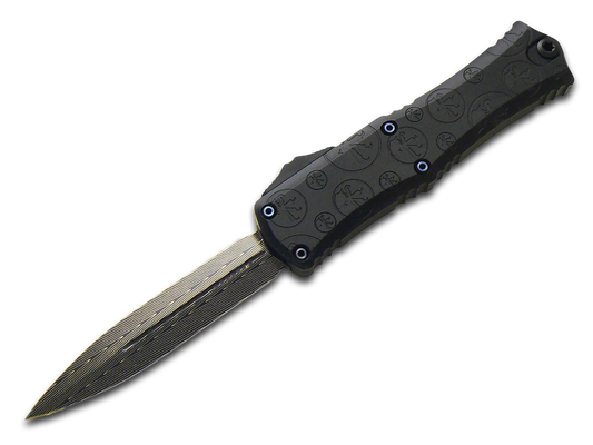 Microtech Knives, LLC™ Hera Mini D/E OTF 1702M-16MS1 Black Aluminum Damascus Steel Pocket Knife