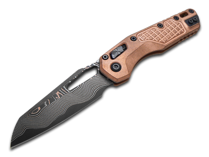Microtech Knives, LLC™ MSI Crossbar Lock 210-16FRMS1 Stonewashed Copper Baker Forge Coppermai Damascus Steel Pocket Knife