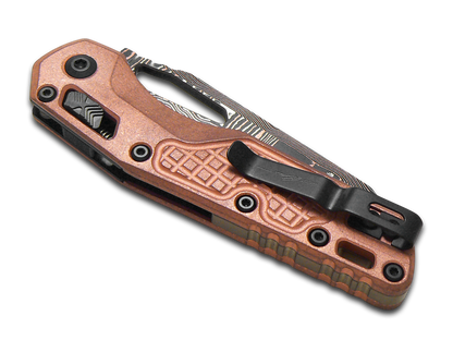 Microtech Knives, LLC™ MSI Crossbar Lock 210-16FRMS1 Stonewashed Copper Baker Forge Coppermai Damascus Steel Pocket Knife