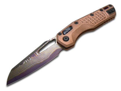 Microtech Knives, LLC™ MSI Crossbar Lock 210-16FRMS3 Stonewashed Copper Baker Forge Coppermai Damascus Steel Pocket Knife