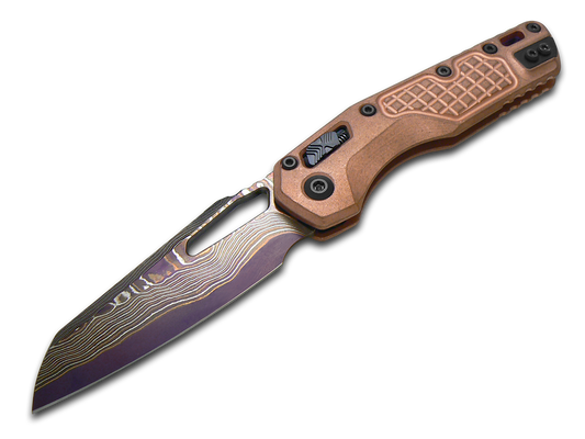 Microtech Knives, LLC™ MSI Crossbar Lock 210-16FRMS3 Stonewashed Copper Baker Forge Coppermai Damascus Steel Pocket Knife