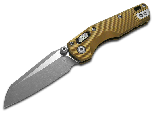 Microtech Knives, LLC™ MSI Mini Crossbar Lock 210M-10FLTA Tan 7075-T6 Aluminum M390MK Stainless Steel Pocket Knife