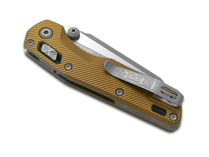 Microtech Knives, LLC™ MSI Mini Crossbar Lock 210M-10FLTA Tan 7075-T6 Aluminum M390MK Stainless Steel Pocket Knife
