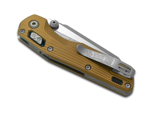 Microtech Knives, LLC™ MSI Mini Crossbar Lock 210M-10FLTA Tan 7075-T6 Aluminum M390MK Stainless Steel Pocket Knife