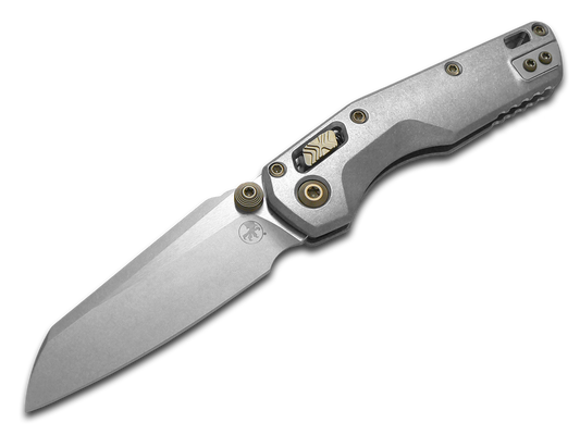 Microtech Knives, LLC™ MSI Mini Crossbar Lock 210M-10MS5 Stonewashed 6AL4V Titanium M390MK Stainless Steel Pocket Knife