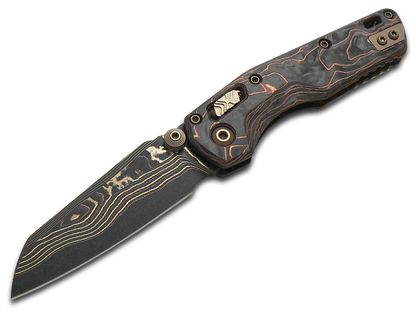 Microtech Knives, LLC™ MSI Mini Crossbar Lock 210M-16MS1 Livewire Carbon Fiber Coppermai Elite Damascus Steel Pocket Knife