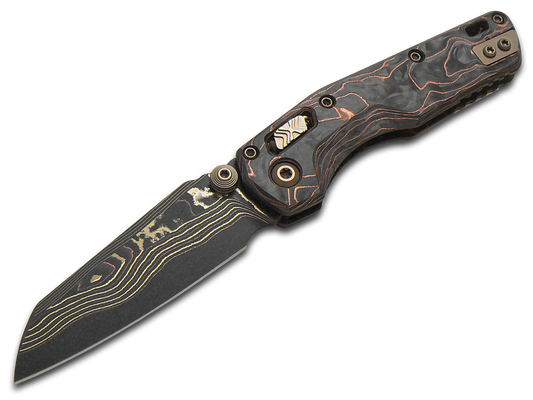 Microtech Knives, LLC™ MSI Mini Crossbar Lock 210M-16MS1 Livewire Carbon Fiber Coppermai Elite Damascus Steel Pocket Knife