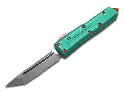 Microtech Knives, LLC™ UTX-85 S/E OTF 233-11BH Distressed Green Anodized 7075-T6 Aluminum M390MK Stainless Steel Pocket Knife