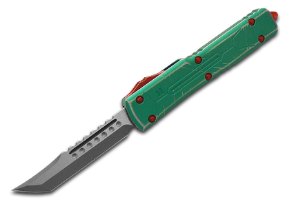 Microtech Knives, LLC™ UTX-70 OTF 419-10BH Red & Green Aluminum Premium Stainless Steel Pocket Knife