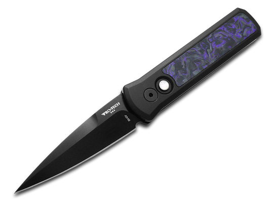 Pro-Tech Knives, LLC™ Godson 7214-VIOLET CF 20CV Black 6061-T6 Aluminum and Violet Marbled Carbon Fiber CPM 20CV Stainless Steel Pocket Knife