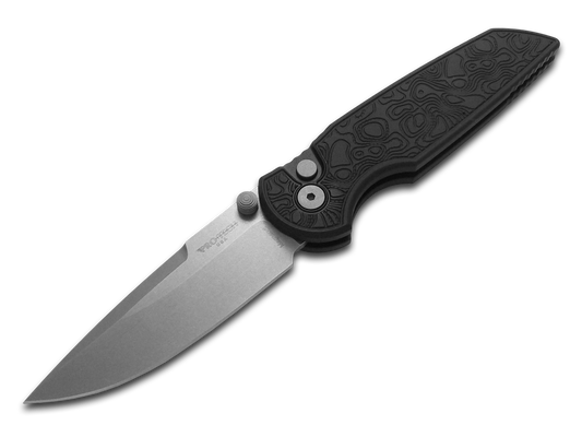 Pro-Tech Knives, LLC™ TR-3 Integrity Button Lock INT1105-TOPO Black Anodized 6061-T6 Aluminum MagnaCut Stainless Steel Pocket Knife