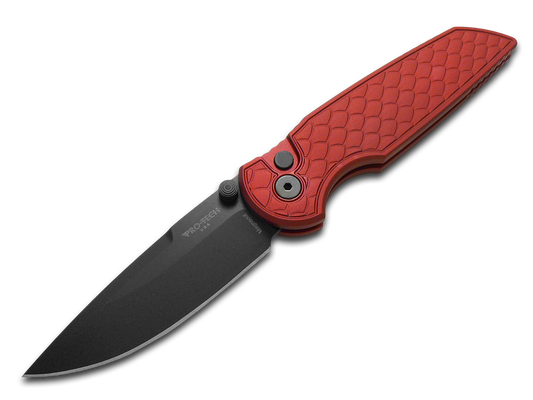 Pro-Tech Knives, LLC™ TR-3 Integrity Button Lock INT1106-REPTILE RED Red Anodized 6061-T6 Aluminum MagnaCut Stainless Steel Pocket Knife
