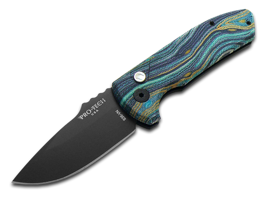 Pro-Tech Knives, LLC™ Short Bladed Rockeye LG423-STARRY NIGHT Starry Night G-Carta and Black 6061-T6 Aluminum CPM S35VN Stainless Steel Pocket Knife