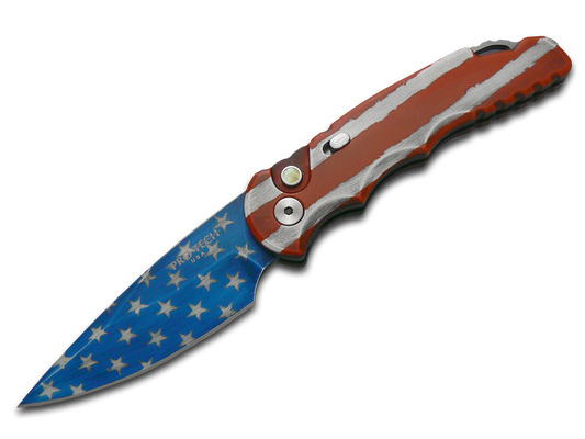 Pro-Tech Knives, LLC™ Tactical Response 5 TR-5-T501-PATRIOT Red & White Stripe Cerakote 6061-T6 Aluminum CPM S35VN Stainless Steel Pocket Knife