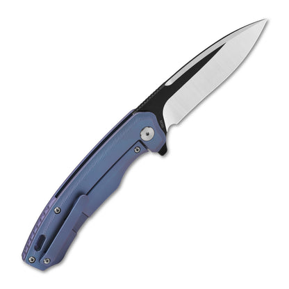 QSP Knives™ Woodpecker Frame Lock 116-C-II Blue Titanium Bohler M390 Stainless Steel Pocket Knife