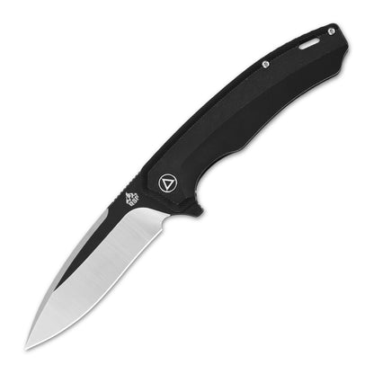 QSP Knives™ Woodpecker Frame Lock 116-D-II Black Titanium Bohler M390 Stainless Steel Pocket Knife