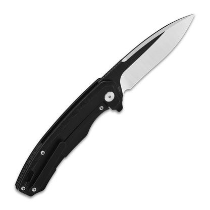 QSP Knives™ Woodpecker Frame Lock 116-D-II Black Titanium Bohler M390 Stainless Steel Pocket Knife