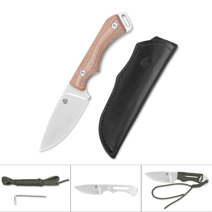 QSP Knives™ Workaholic Fixed Blade 124-A Brown Micarta Bohler N690 Stainless Steel Knife