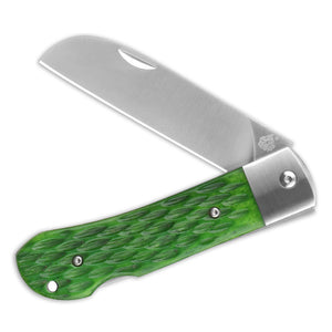 QSP Knives™ Worker Lockback 128-B Green Bone Bohler N690 Stainless Steel Pocket Knife