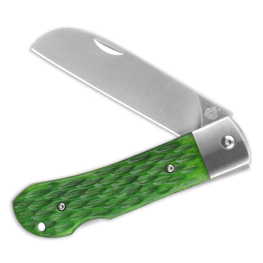 QSP Knives™ Worker Lockback 128-B Green Bone Bohler N690 Stainless Steel Pocket Knife