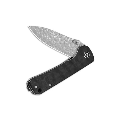 QSP Knives™ Hawk Liner Lock 131-A Black Marbled Carbon Fiber Laminated Damascus Steel Pocket Knife