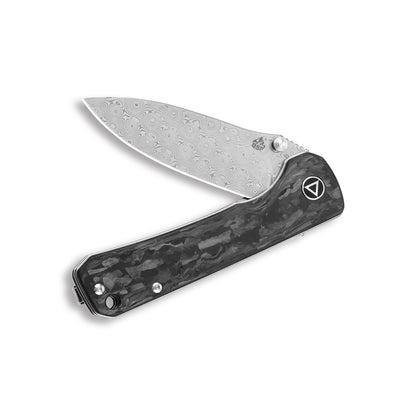 QSP Knives™ Hawk Liner Lock 131-E Black Shredded Carbon Fiber Laminated Damascus Steel Pocket Knife