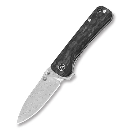 QSP Knives™ Hawk Liner Lock 131-E Black Shredded Carbon Fiber Laminated Damascus Steel Pocket Knife