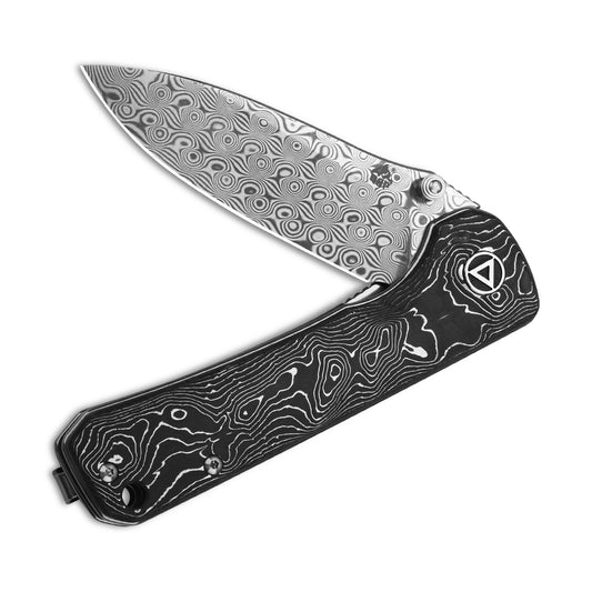 QSP Knives™ Hawk Liner Lock 131-Q Aluminum Carbon Fiber Laminated Damascus Steel Pocket Knife