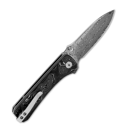 QSP Knives™ Hawk Liner Lock 131-Q Aluminum Carbon Fiber Laminated Damascus Steel Pocket Knife