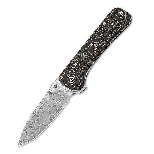 QSP Knives™ Hawk Liner Lock 131-S Copper Carbon Fiber Laminated Damascus Steel Pocket Knife