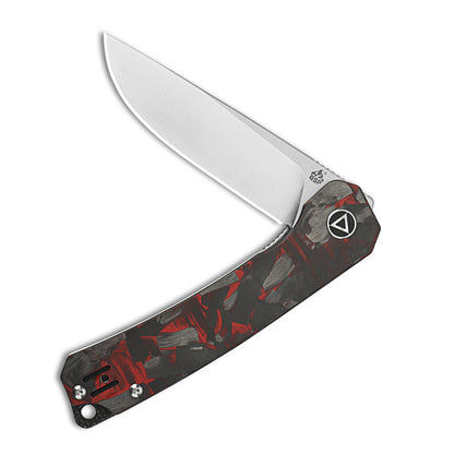 QSP Knives™ Osprey Liner Lock 139-F1 Black Shred Carbon Fiber and Red G10 Sandvik 14C28N Stainless Steel Pocket Knife