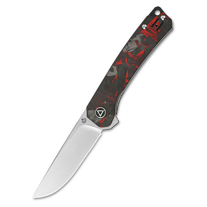 QSP Knives™ Osprey Liner Lock 139-F1 Black Shred Carbon Fiber and Red G10 Sandvik 14C28N Stainless Steel Pocket Knife