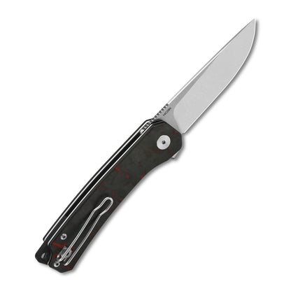 QSP Knives™ Osprey Liner Lock 139-F1 Black Shred Carbon Fiber and Red G10 Sandvik 14C28N Stainless Steel Pocket Knife