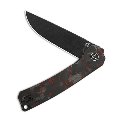 QSP Knives™ Osprey Liner Lock 139-F2 Black Shred Carbon Fiber and Red G10 Sandvik 14C28N Stainless Steel Pocket Knife