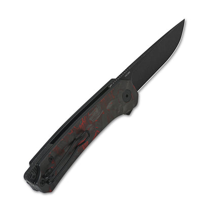 QSP Knives™ Osprey Liner Lock 139-F2 Black Shred Carbon Fiber and Red G10 Sandvik 14C28N Stainless Steel Pocket Knife