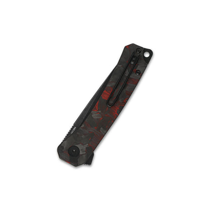 QSP Knives™ Osprey Liner Lock 139-F2 Black Shred Carbon Fiber and Red G10 Sandvik 14C28N Stainless Steel Pocket Knife