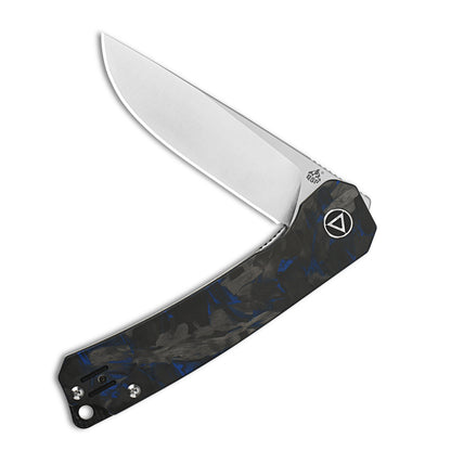 QSP Knives™ Osprey Liner Lock 139-G1 Black Shred Carbon Fiber and Blue G10 Sandvik 14C28N Stainless Steel Pocket Knife