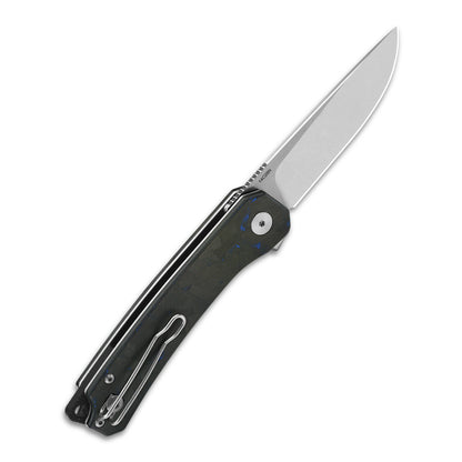 QSP Knives™ Osprey Liner Lock 139-G1 Black Shred Carbon Fiber and Blue G10 Sandvik 14C28N Stainless Steel Pocket Knife