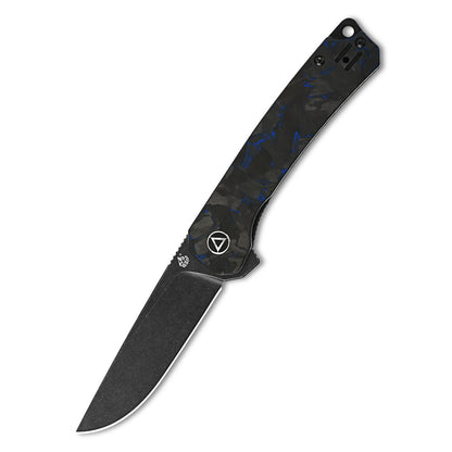 QSP Knives™ Osprey Liner Lock 139-G2 Black Shred Carbon Fiber and Blue G10 Sandvik 14C28N Stainless Steel Pocket Knife