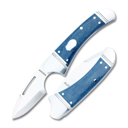 RoseCraft Blades LLC™ Zambezi RCT002-BM Blue Denim Micarta D2 Semi-Stainless Steel Pocket Knife