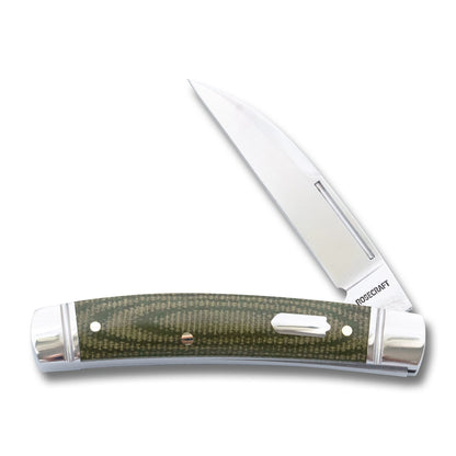 RoseCraft Blades LLC™ Mud Creek Congress RCT028-LGM Green Micarta D2 Semi-Stainless Steel Pocket Knife