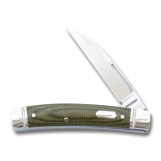 RoseCraft Blades LLC™ Mud Creek Congress RCT028-LGM Green Micarta D2 Semi-Stainless Steel Pocket Knife